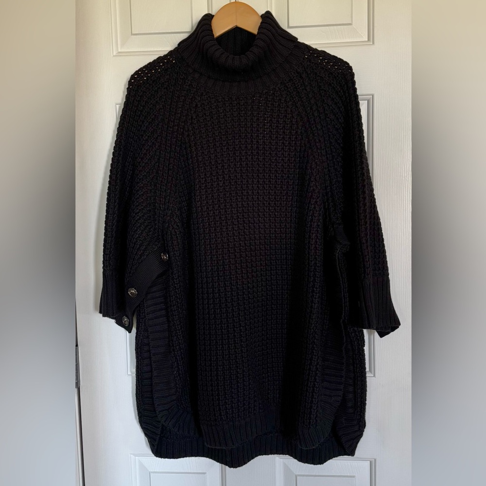 J. Crew turtleneck, poncho pullover.